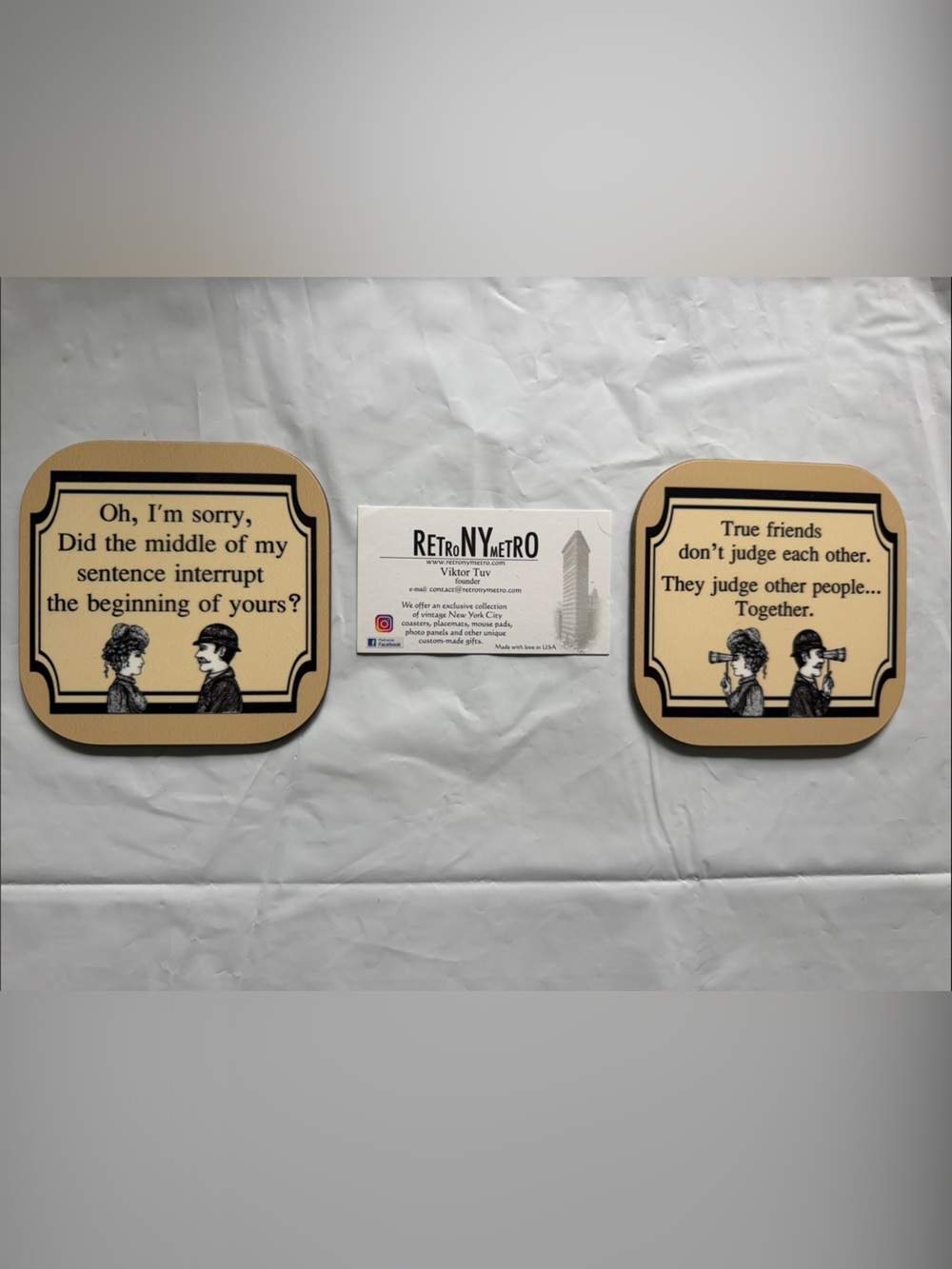 Beige Vintage Quote Coasters - Set of 2